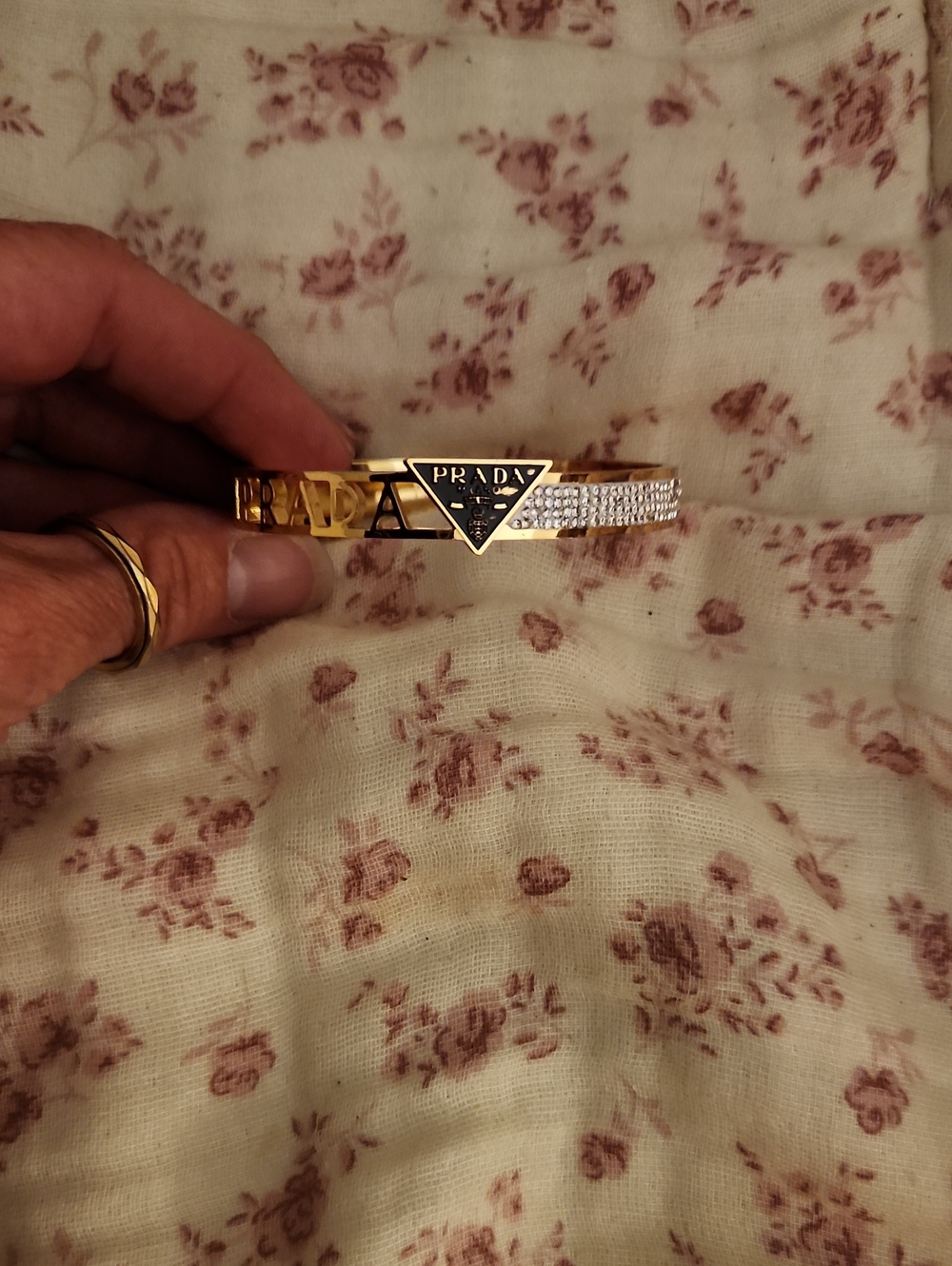 Inspired Stainless Steel Bangle  Gold-tone Crystal Logo Cuff Bracelet
